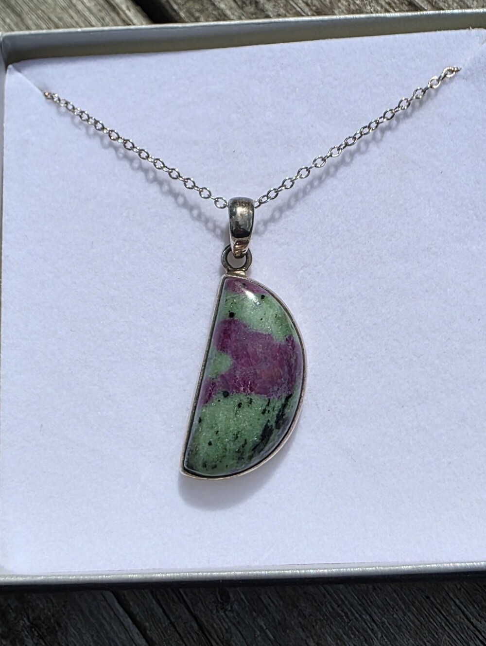 Sterling Silver Ruby Zoisite Pendant Necklace | Genuine Ruby in Zoisite Stone |